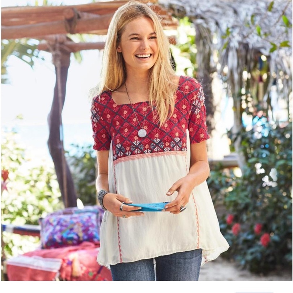 *CLOSET CLOSING SALE* Sundance Global Nomad Embroidered Blouse Short Sleeve